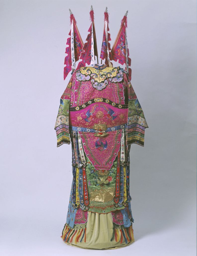 玫瑰紫缎平金网纹凤戏牡丹纹女靠